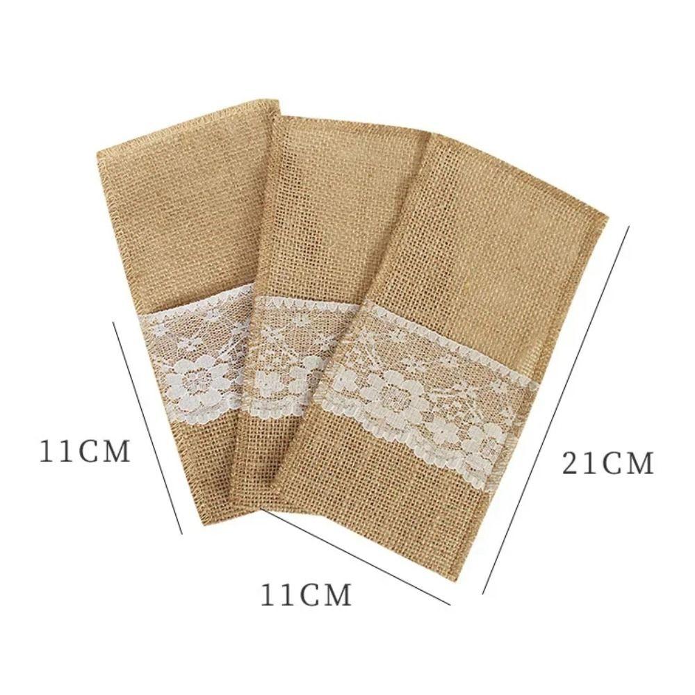 Lace Trim Tableware Storage Bag Linen Fabric Table Decoration Accessories  For Table Decorations