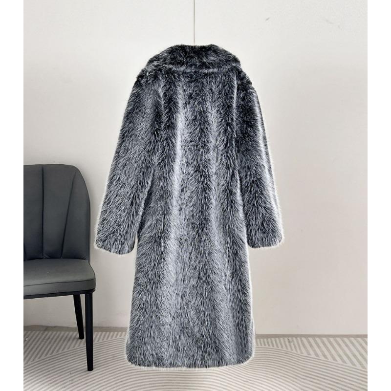 Women's Extra Long Faux Fur Suit Collar Coat, Faux Fur Faux Fur Coat
