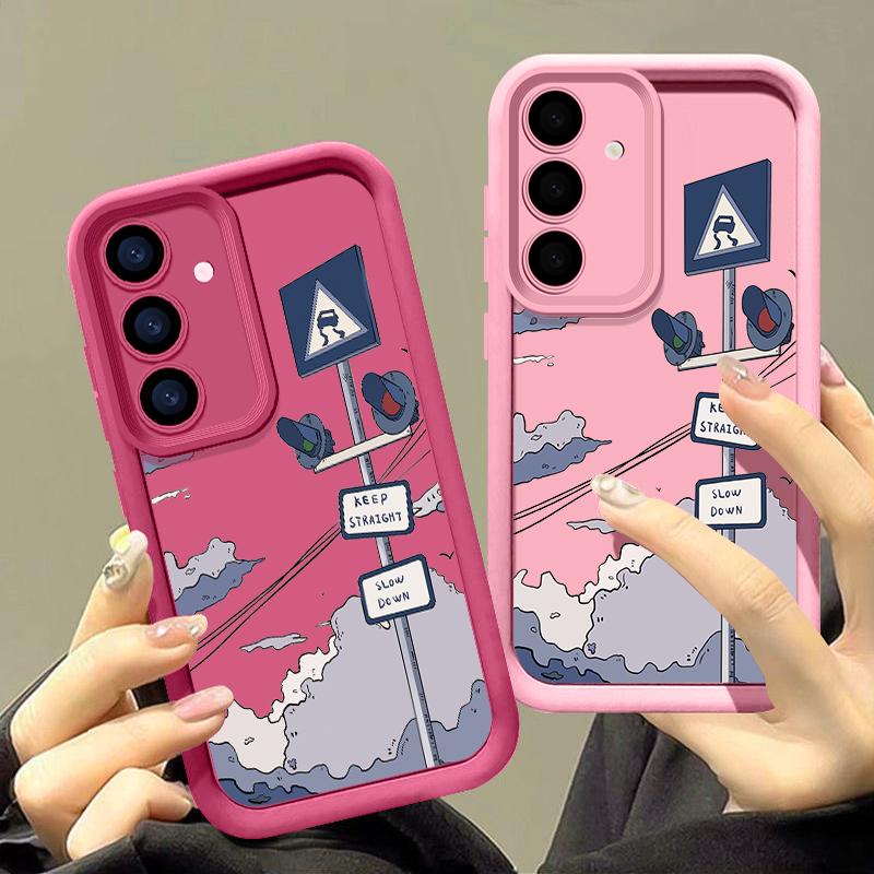 Oil Painting Road Sign Case For Samsung Galaxy A56 A16 A15 A55 A54 A35 A25 A36 S24 FE S25 Edge S24 S23 S22 Ultra TPU Phone Cover