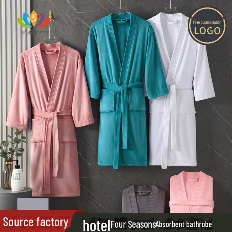 Plush Microfiber Bathrobe: Soft, Thick, Absorbent, Quick-Drying, Non-Shedding Unisex Robe for Autumn and Winter