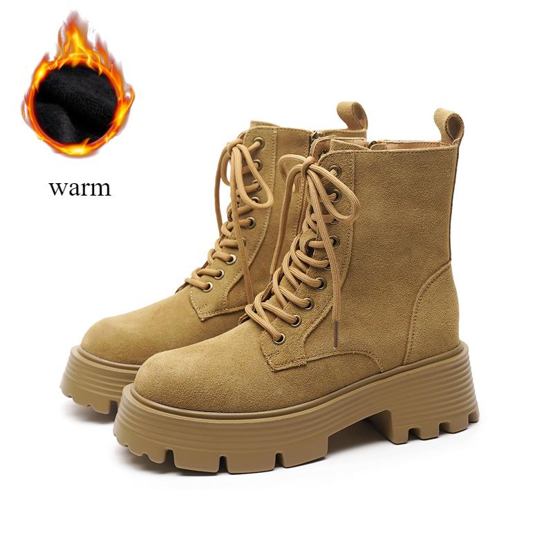 British Style Short Boots Women's Autumn and Winter Single Boots Thick-soled Inner Increased Short Boots Lace-up Boots