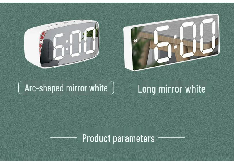 Multi-Function LED Mirror Alarm Clock with Makeup Mirror, Battery or Plug-In Options (Model: 0711-0712)