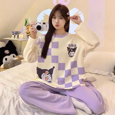 Women's Long Sleeve Pajama Set - Cute Cartoon Print, Plus Size, for Spring & Autumn, Indoor/Outdoor Use