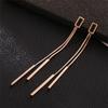 Korean Style Black Long Stick Tassel Earrings, Rose Gold Titanium Steel Studs – Internet Celebrity Inspired Women's Accessories