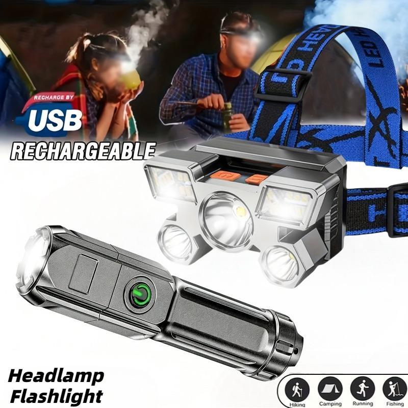 USB Rechargeable 5Led Headlamp ,Zoom Led Flashlight, Multiple Modes Mini Head Torch Light, for Outdoor Adventure Emergency Home