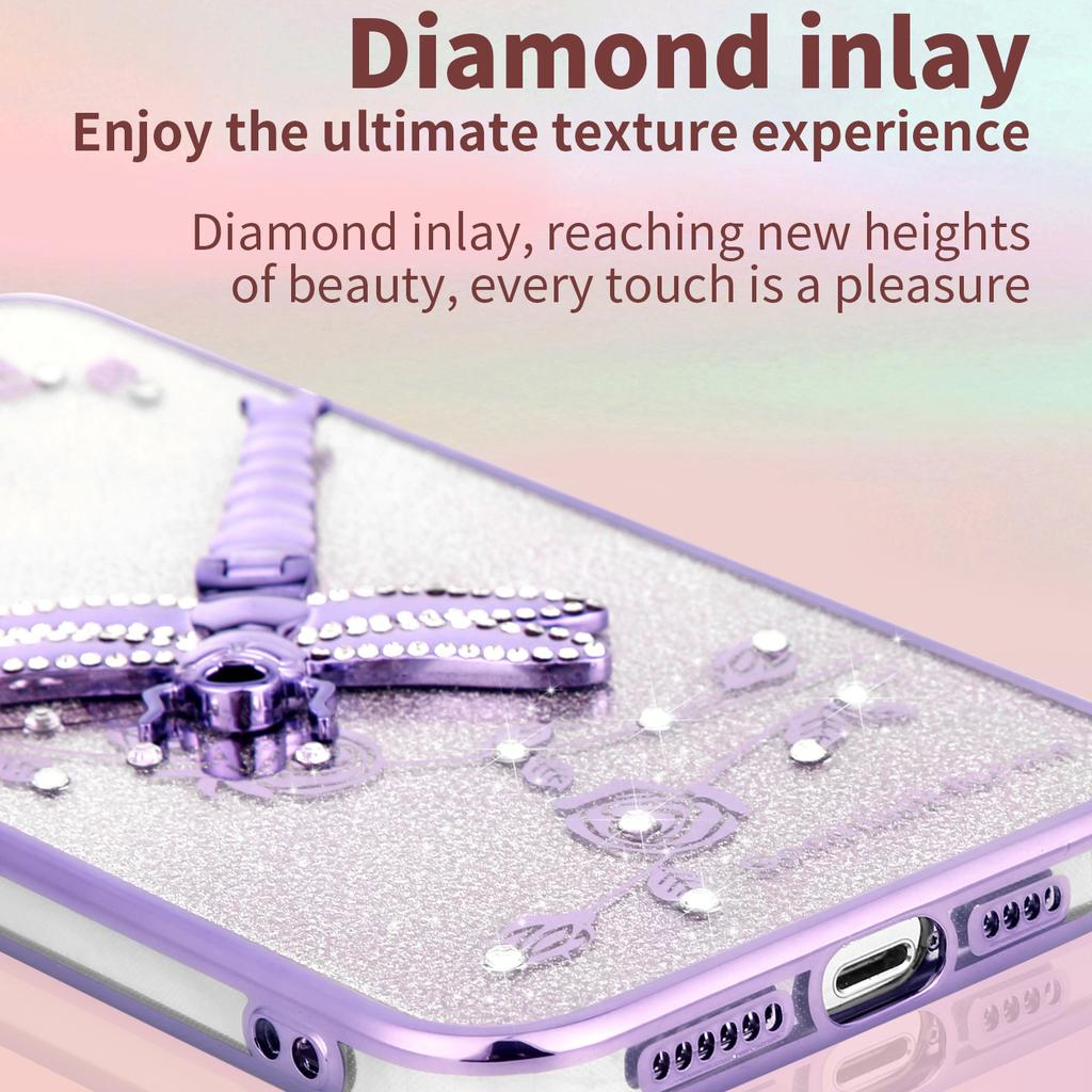 For Vivo V60 5G Case Dragonfly Kickstand TPU Flowers Glitter Phone Cover