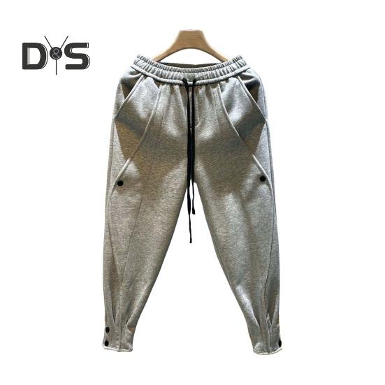 Herren Haremshose mit Kordelzug, elastischer Bund, Knöchelband, Knopfdekor, einfarbig, lockere Hose im Sportstil fürs Büro