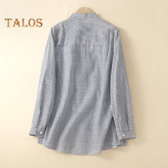 Damen Bluse mit Stehkragen, Langarm, Einreiher, Oberteile, vertikal gestreifter Druck, lockere Passform, Bürodamenbluse