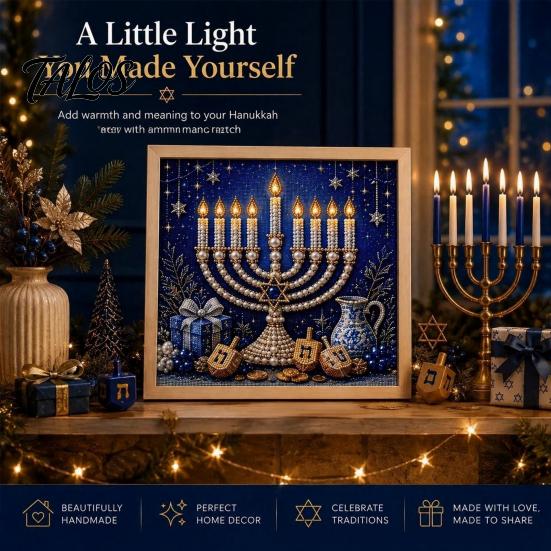 Indoor Garden Decor DIY Hanukkah Pearl Art Kit, 3D Mosaic Bead Craft Set, Creative Holiday Gift for Family Ritual Activity Making Kit Traditional Home