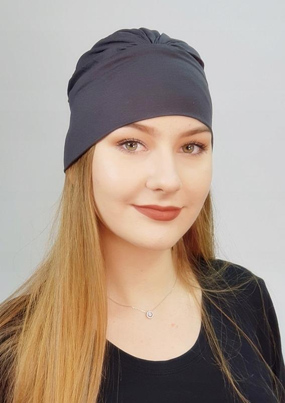 Jasmina Turban Anthracite Ruffled Cap Without Pattern Even After Chemotherapy