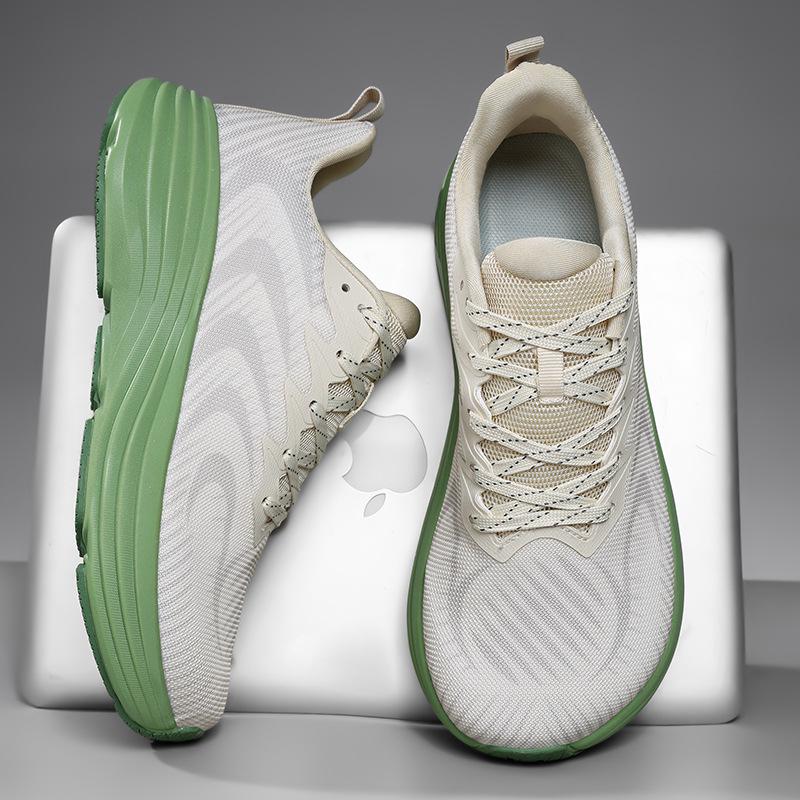 Men's Wide Toe Flyknit Running Shoes - Breathable, Shock Absorbing, Thick Sole Sports Sneakers