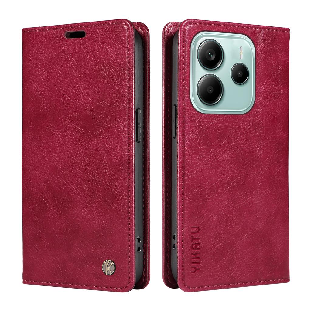 YIKATU YK-006 For Xiaomi Redmi Note 14 5G Case Magnetic Closure Leather Phone Cover Litchi Texture