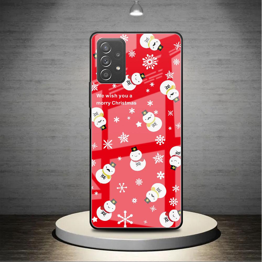 Glass Case For Samsung Galaxy A52 A71 A50 A51 A70 A21s A31 A72 A10 A12 A30 A22 5G Phone Cover  Snowman Christmas Cartoon