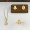 Lantern-shaped Auspicious Charm Necklace for Women, Light Luxury, High-end, Elegant Earrings and Rings Accessory Set