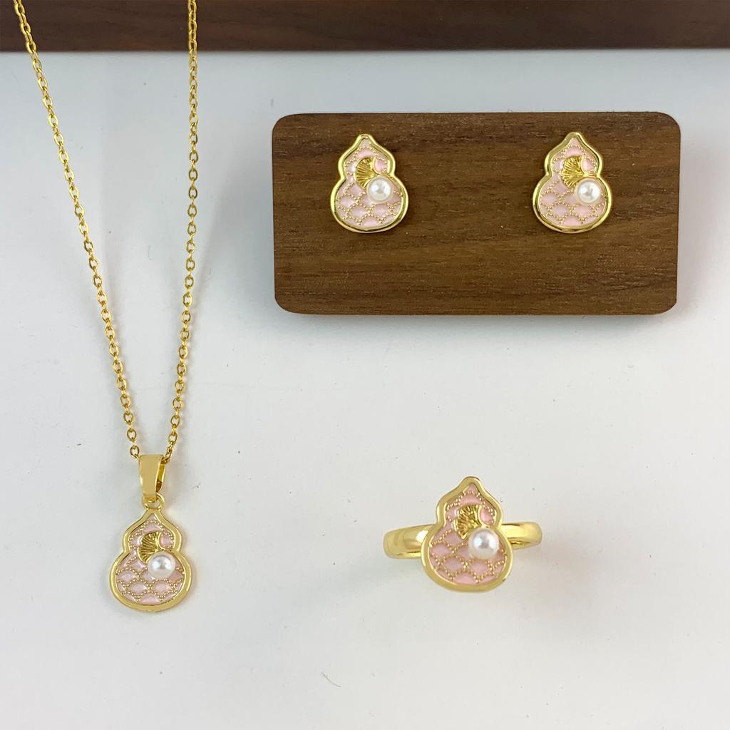 Lantern-shaped Auspicious Charm Necklace for Women, Light Luxury, High-end, Elegant Earrings and Rings Accessory Set