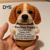 Gehäkelte Welpenpuppe, handgemachter Welpe zur emotionalen Unterstützung mit inspirierender Karte, positives Mini-Häkel-Hundeornament, Geschenk zur Ermutigung