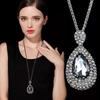 Vintage Long Chain Pendant Necklace For Women Fashion Gray Water Drop Crystal Sweater Chain Party Jewelry Gift