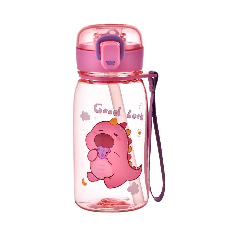Water bottle new children's small dinosaur straw water cup for boys and girls high value cartoon cute plastic cup portable