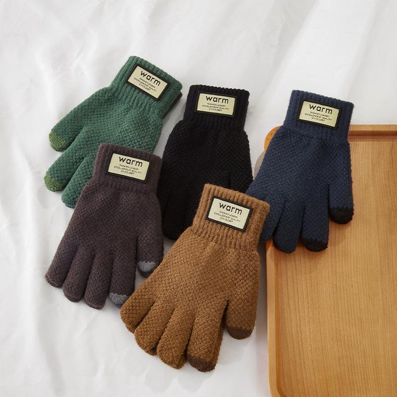 Winter Men's Winter Cycling Cold-proof Student Knitted Warm Men's and Women's Wool Gloves Touch Screen Autumn and Winter Plus Velvet and Thickening