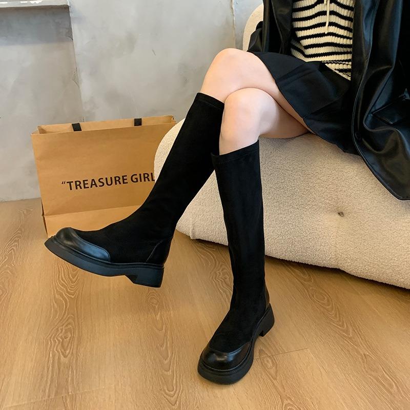 Fat M Boots Suede Elastic Thin Shoes Thick Legs Big Tube Circumference High Boots Large Size Women's Shoes To