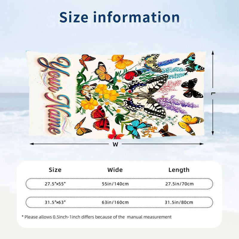 Butterfly Theme Beach Towel Personalized Custom Name & Text Soft Quick Dry Beach Towel for Swimming Travel