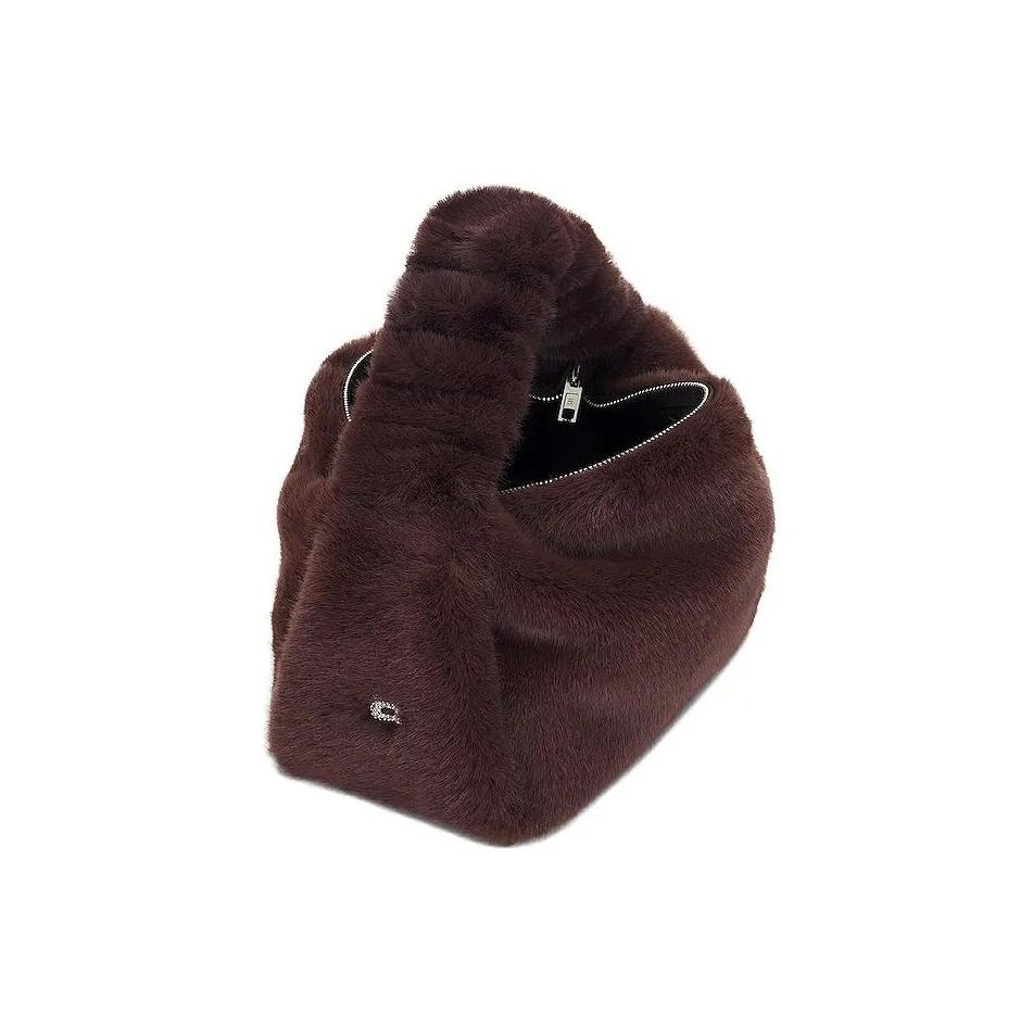 Alexander Wang Solid Crystal-Embellished Faux Fur Headband Zipper Closure Handbag  Small Size Women's Burgundy