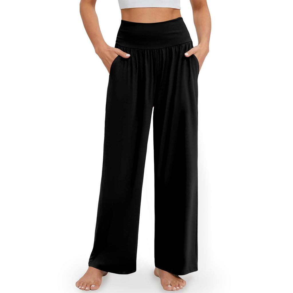 Women's Casual Elastic Waist Trousers -color Comfortable Wide Leg Pants