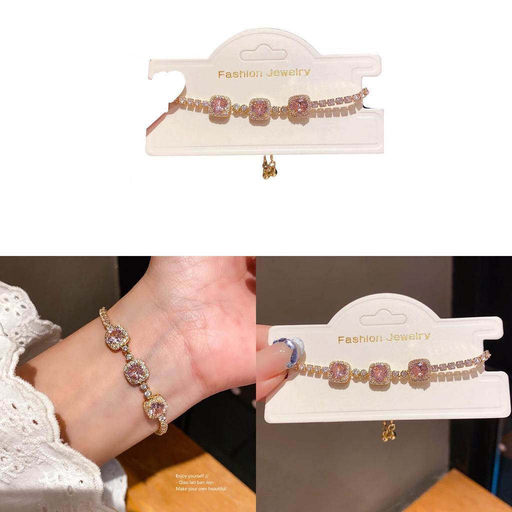 Light Luxe Copper Zircon Square Charm Bracelet For Fashionable Women Gift