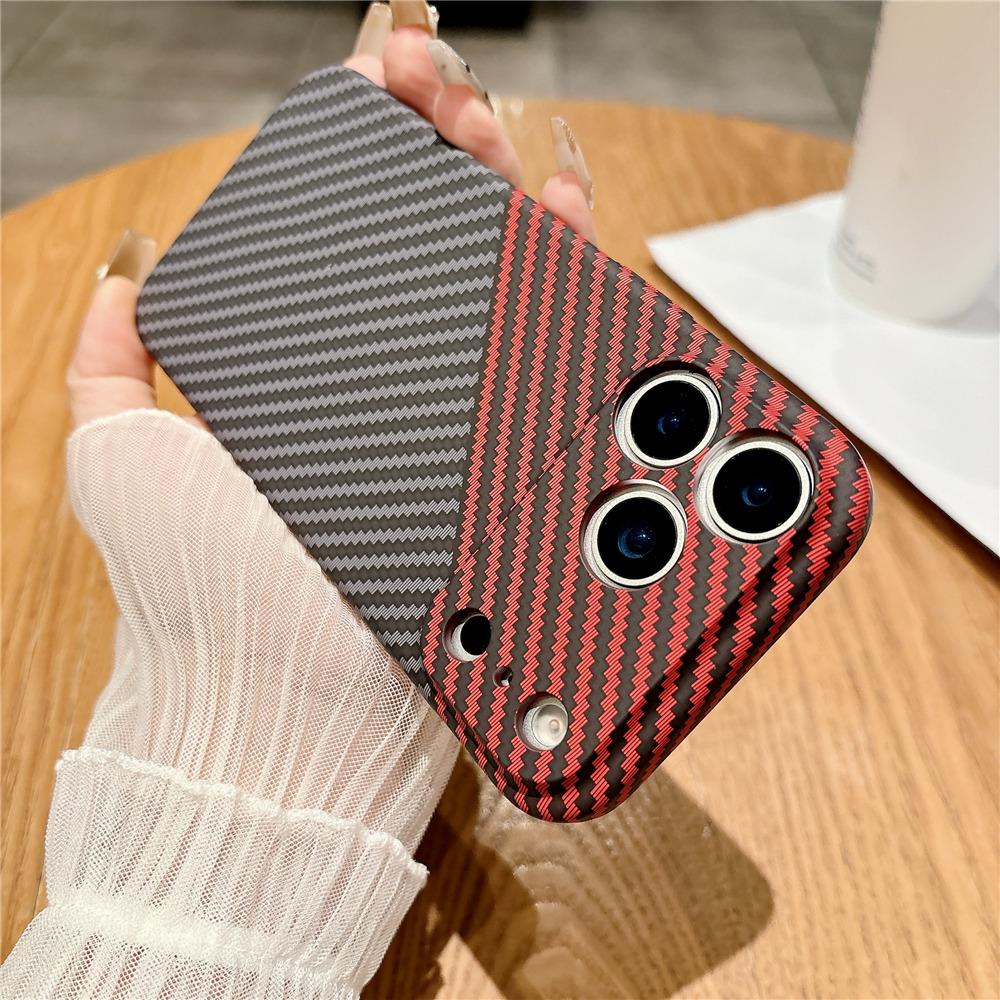 Luxury Carbon Fiber Pattern Texture Phone Case For iPhone 17 16 15 14 13 12 11 Pro Max Plus Ultra Thin Shockproof Hard PC Cover