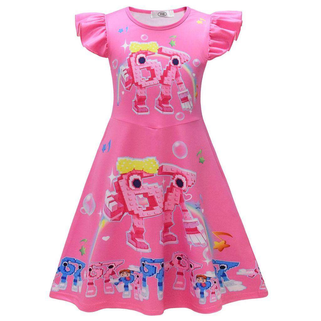 26249 Girls Steal a Brainrot 67 Printed Ruffle Casual Dress