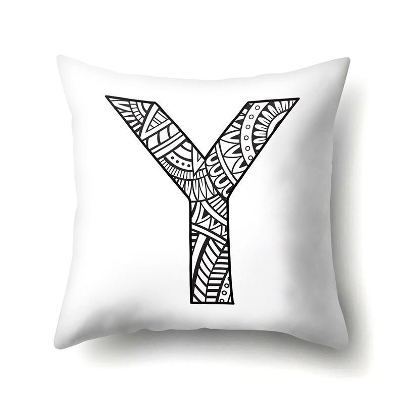 Polyester Pillow Case Pencil Drawing Geometric Decorative Print 26 English Letters Pillow Cushion Cover Simple