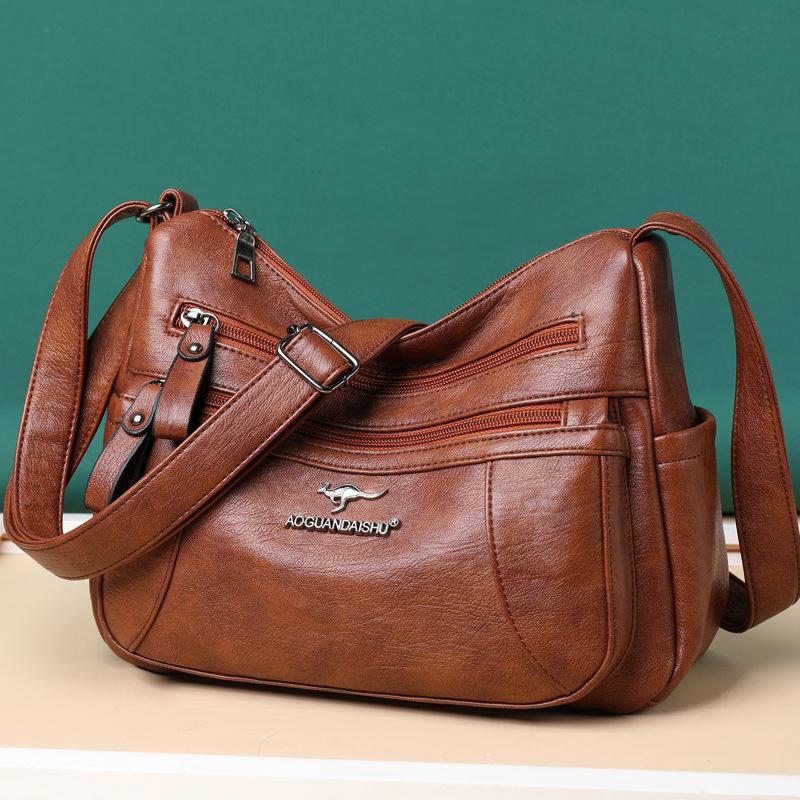 

Сумка-мессенджер из мягкой кожи, женская сумка, большая вместимость, простая повседневная на плечо, сатчел, легкая сумка для мамы, легкая роскошь коричневый