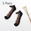 5 Pairs of Ladies Autumn Thin Floral Embroidered Glass Silk Clear Cotton Bottom Crystal Ice Stockings