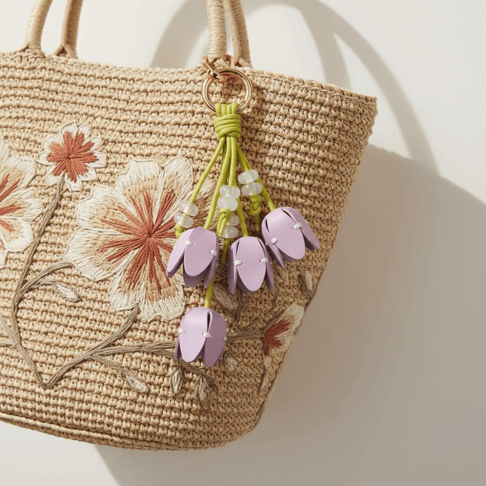 Ručně vyrobený Kožený Klíčenka Věšák Taška Přívěsek Krásná Květina PU Kůže Přívěsek Taška Ozdoba