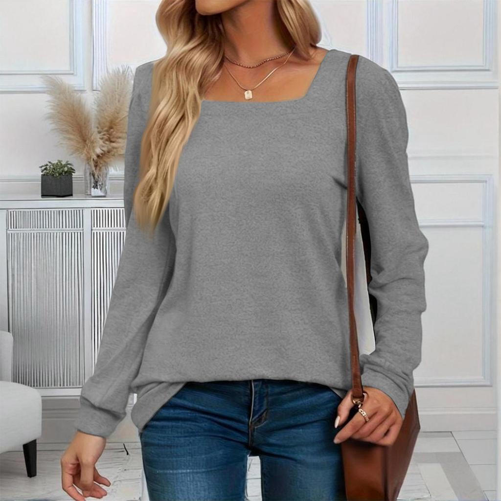 Women's Fashionable Casual Versatile Square Neck Long Sleeve Plus Size Top