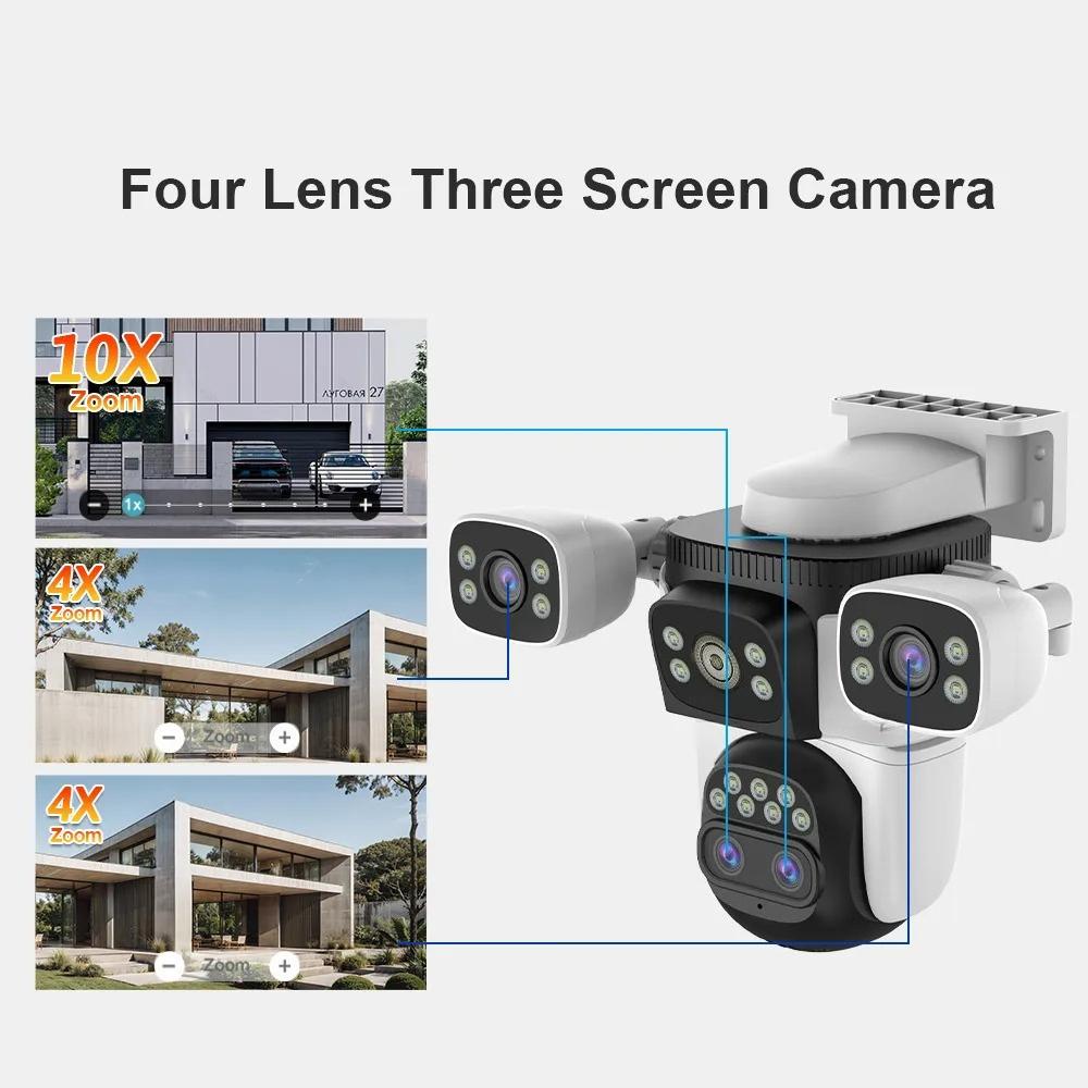 OKAM PRO HD 20MP WiFi Camera with Four Lenses 3 Screens 10x Zoom Outdoor Camera IP66 Waterproof Two-Way Intercom Smart Tracking PTZ Camera