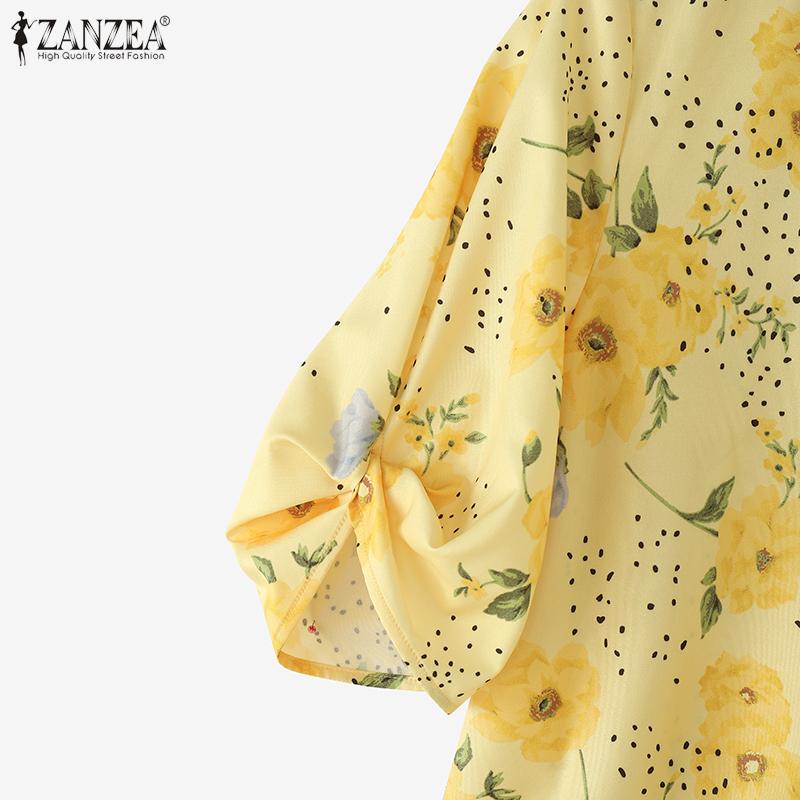 ZANZEA Women Casual V-Neck Summer 3/4 Sleeve Floral Print Blouse