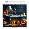 Halloween Skeleton Tub Shower Curtain, Fog-Proof Polyester, Dripping Candles & Jack-o'-Lanterns, All-Season Decor