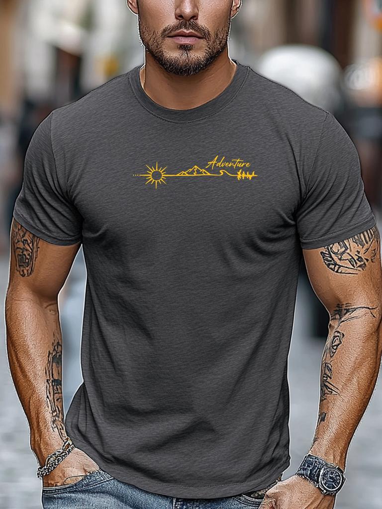 Camicia di Cotone Uomo T-shirt Grafica Avventura Sole Montagna Modello Figura Manica Corta Cotone Traspirante Vestibilità Casual Usura Quotidiana T-shirt