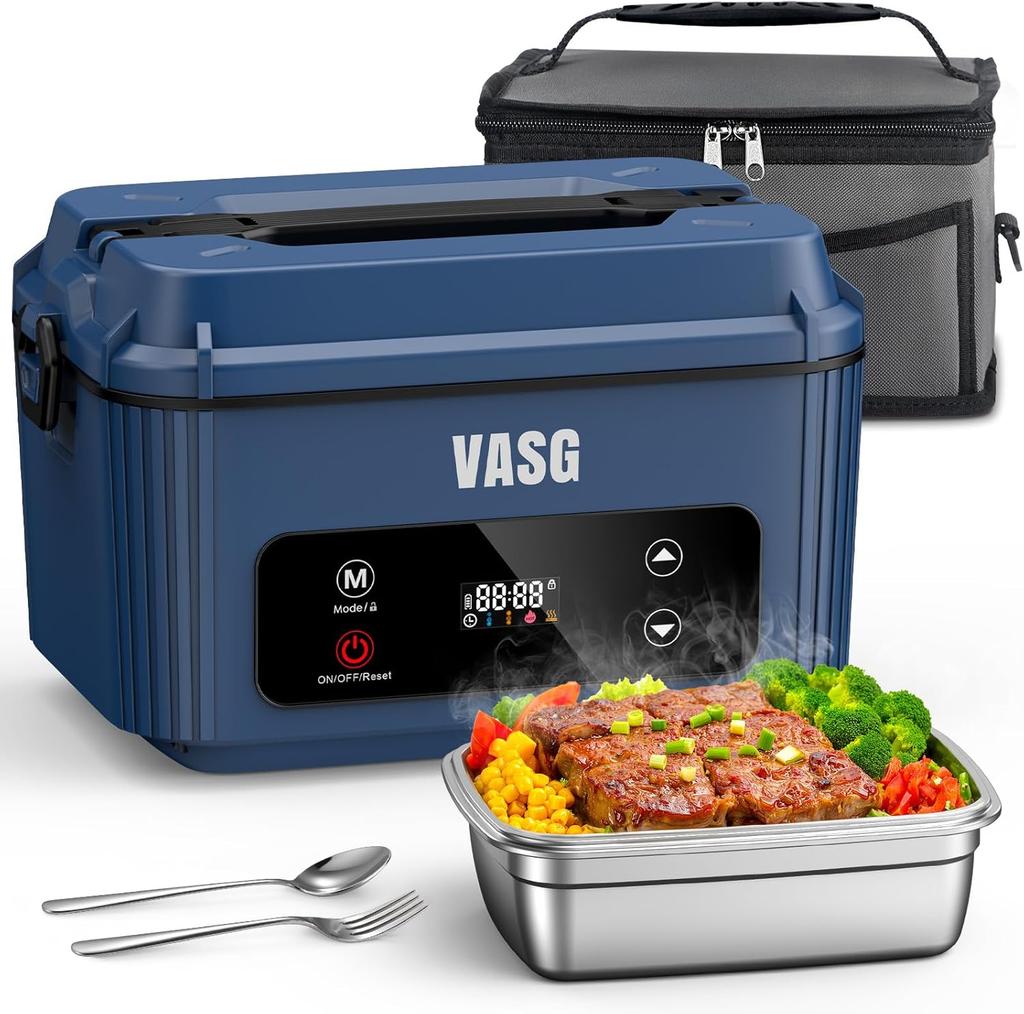 Cordless Heated Lunch Box 1.2L, 12000mAh Electric Food Warmer with Timer & LCD Display for Office, Car, Outdoor Use