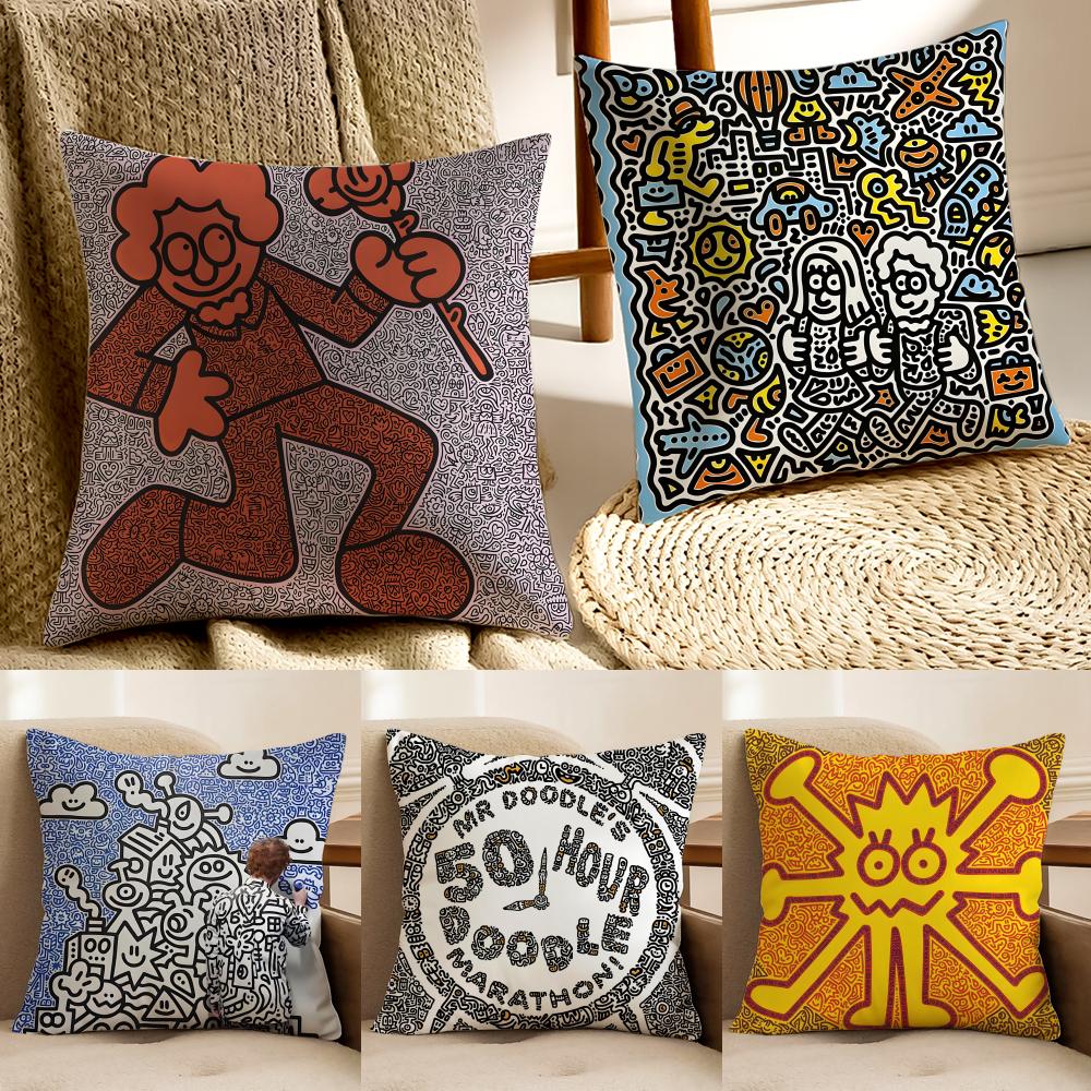 Famous Genius Graffiti Art Mr Doodle Cushion Cover Pillowcase Antidustmite Living Room Sofa Decor Cushion Room
