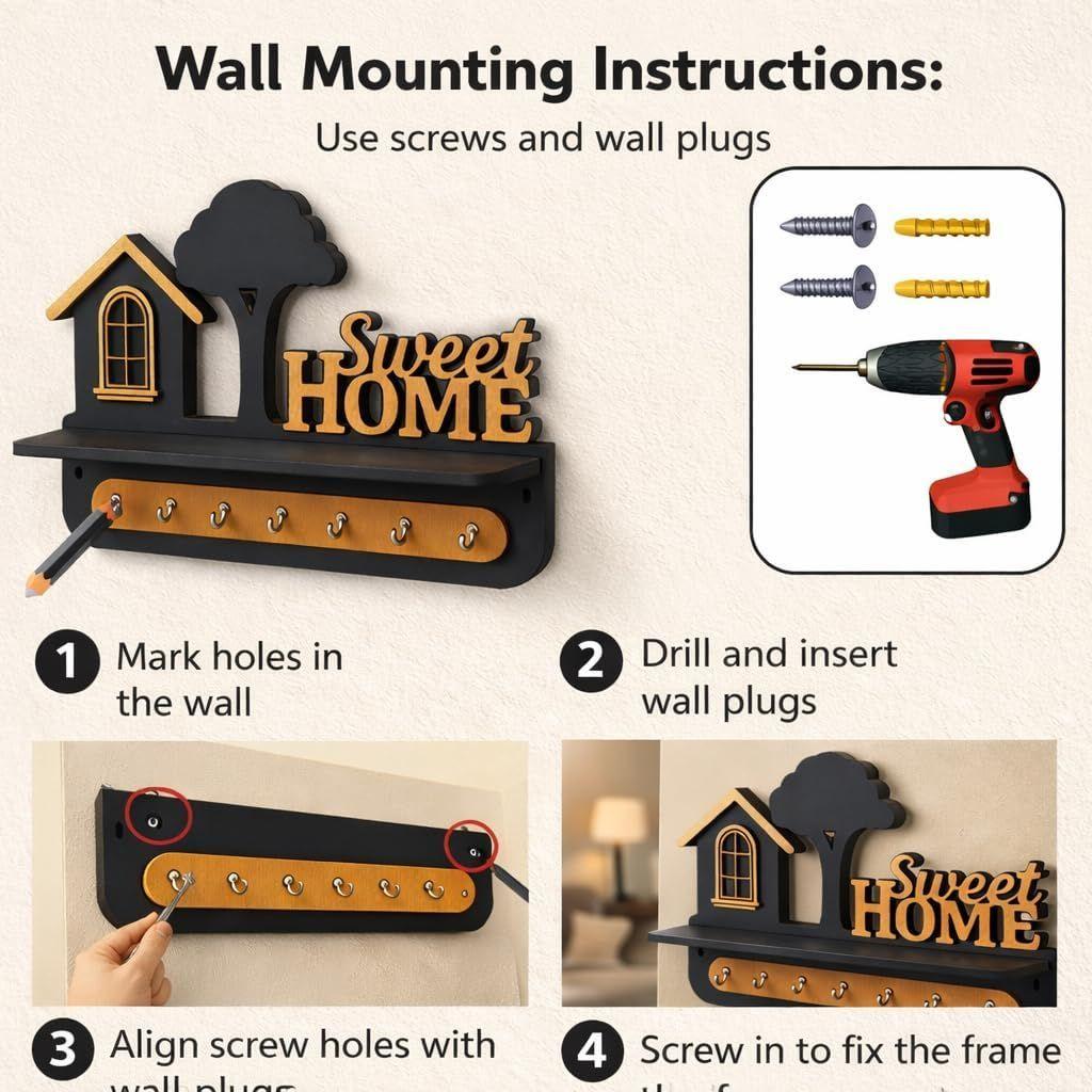Premium 3D Wooden Key Holder with 6 Stainless Steel Hook for Living Room Wall Decor (PLAM Tree Key -1)