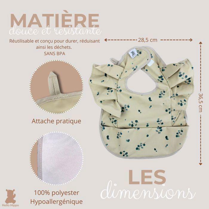 Lot de 3 Bavoirs Froufrou Imperméables avec Poche Récupératrice - Hello Hippo – Protection Élégante pour Bébé | Bavoir Imperméable