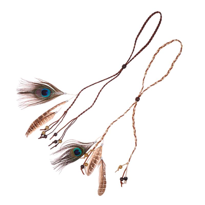 Retro Boho Peacock Feather Braided Rope Headband Hairband Women Headgear Feather Headdress Indian Headwear Hair Accessories Gift