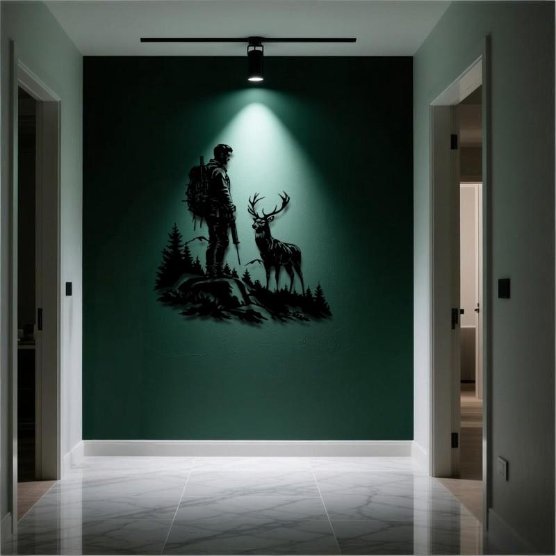 1 Stück Vintage Metall Wandkunst Jagd, Rustikales Hirsch Dekor für Man Cave Hütte Außenbereich, Geschenk für Jäger
