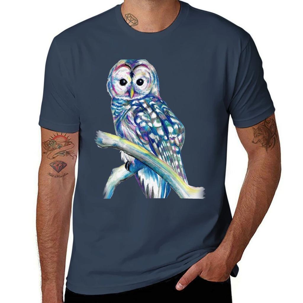 Owl Colourful Owl Art Tshirt Casual Basic Short Sleeve Tshirt