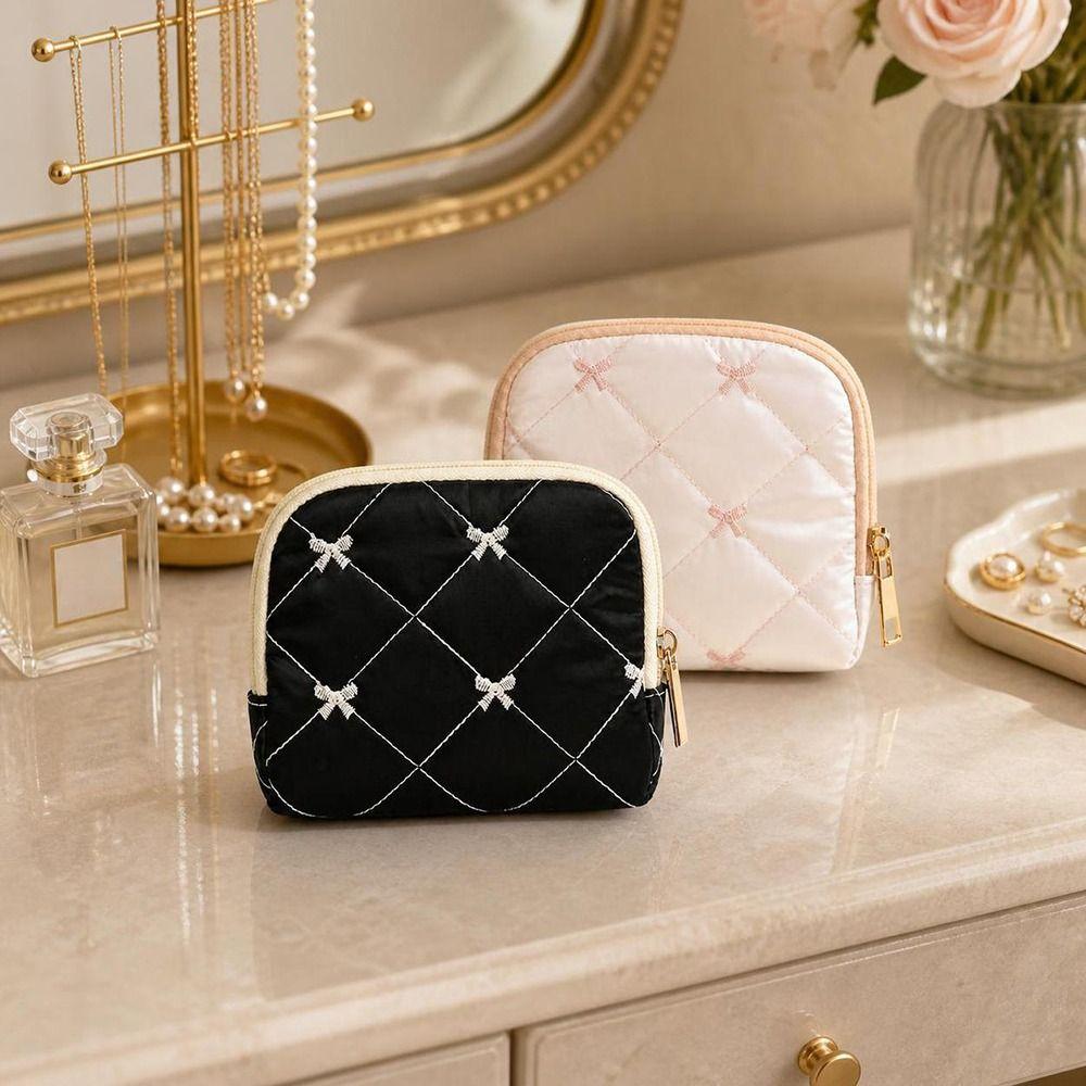 PU Leather Travel Jewelry Case Waterproof Zipper With Compartments Jewelry Storage Pouch Bowknot Design Portable Size