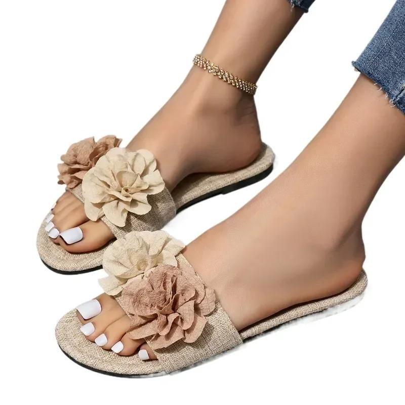 

Горячая Распродажа женской обуви Новые летние женские тапочки с цветочным принтом и открытым носком на низком каблуке Большой размер 43 Легкие повседневные тапочки для женщин 43