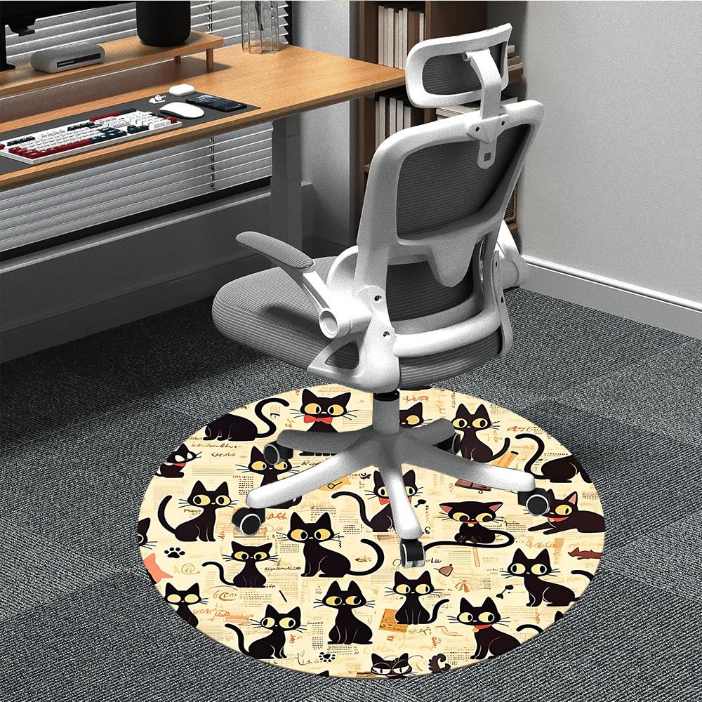 

1PC Black Cat Pattern Chair Carpet for Office, Indoor Non-Slip Washable Carpet, Soft Comfortable Mat For Office Room yy250930160 80cm by 80cm