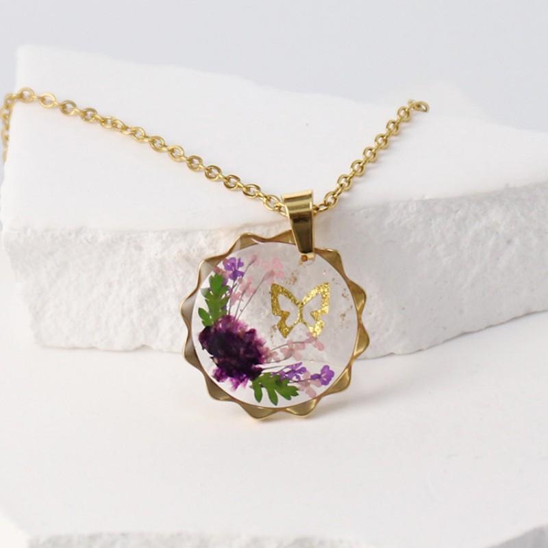 Unique Sun Design Pressed Flower Necklaces Elegant Epoxy Resin Dried Flower Chains Necklace Natural Floral Series Necklace 2025